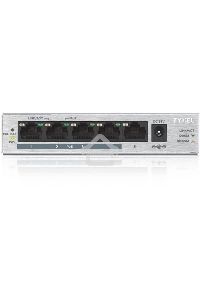 Коммутатор Zyxel GS1005HP Switch PoE +, 5xGE (4xPoE +), desktop, metal, silent, PoE budget 60 W