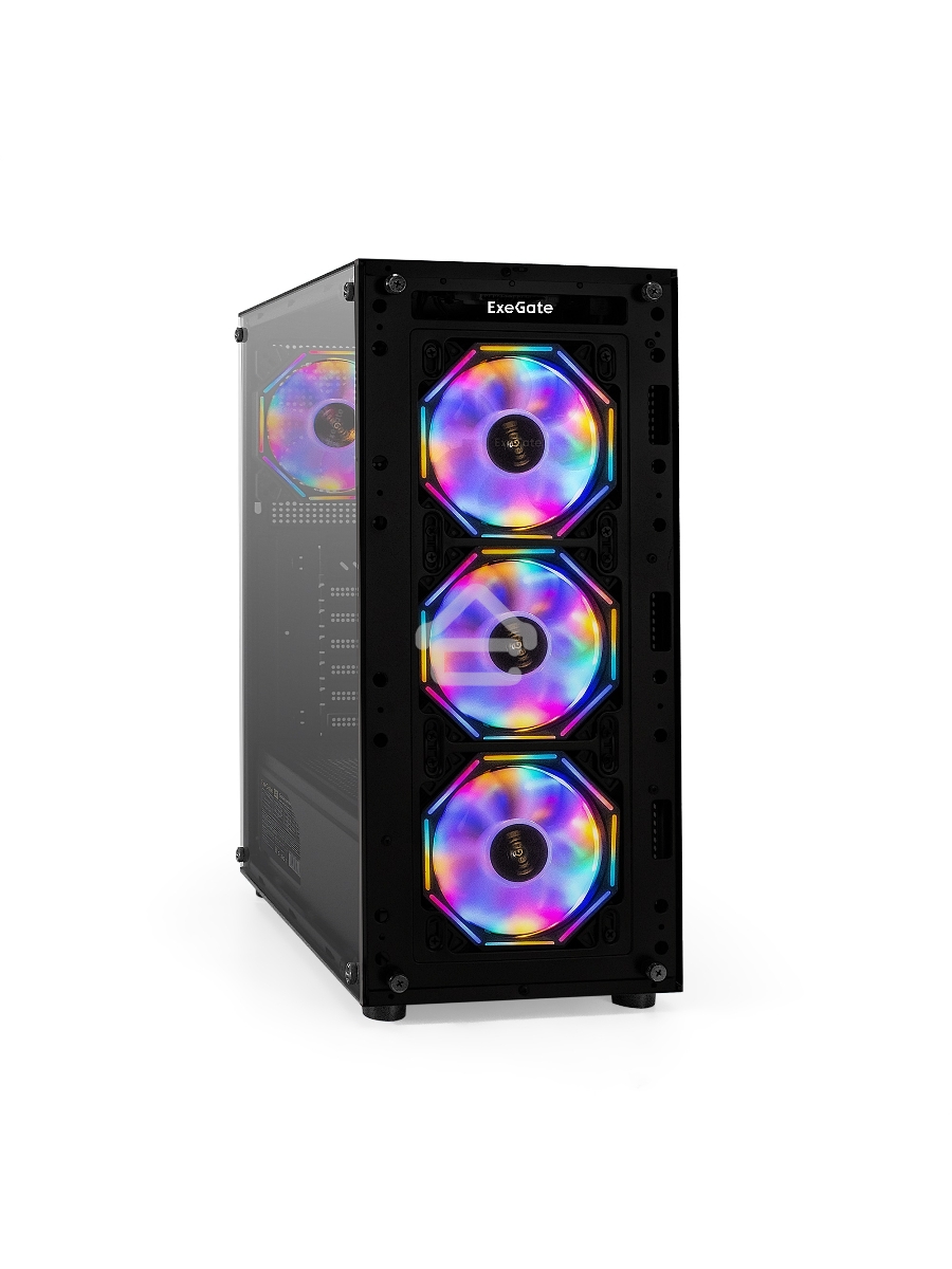 Компьютерный корпус Miditower ExeGate i3 BASE-NPX500 (ATX, БП 500NPX с вент. 12 см, с окном, 1*USB+1*USB3.0, аудио, 4 вент. 12см с RGB подсветкой)