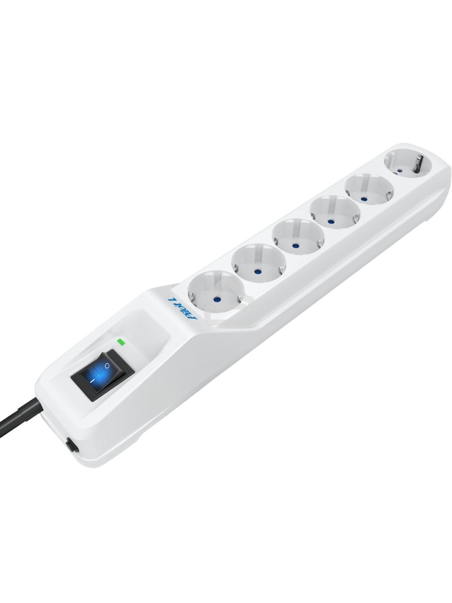Сетевой фильтр Pilot L GP 6 розеток (5 евро + 1GP) 10 м/ Surge protector Pilot L GP 6 outlets (5 EUR + 1GP) 10 m white