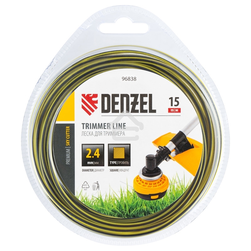 Леска для триммера Denzel двухкомпонентная квадратная, 2,4мм х 15м, блистер SkyCutter