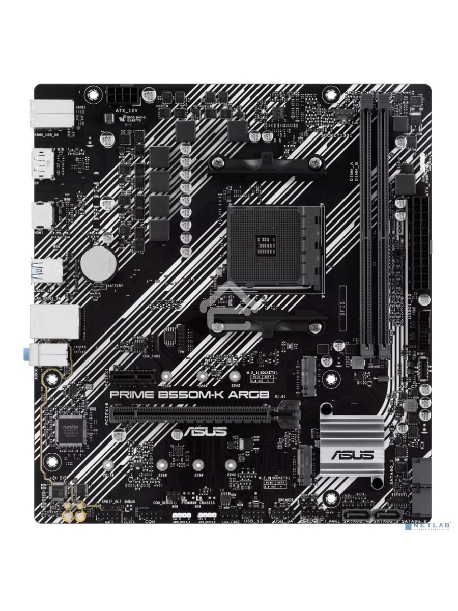 Материнская плата ASUS PRIME B550M-K ARGB, Socket AM4, AMD B550, 2xDDR4, 4xSATA, 2xM.2, 1xPCI-E 4.0 x16, 1xPCI-E x1, 1xHDMI, 1xDP, 1x 1Gb LAN, 4xUSB-A 3.2 Gen 1, 2xUSB-A 2.0, 3x3.5 мм, 7.1, Micro-ATX