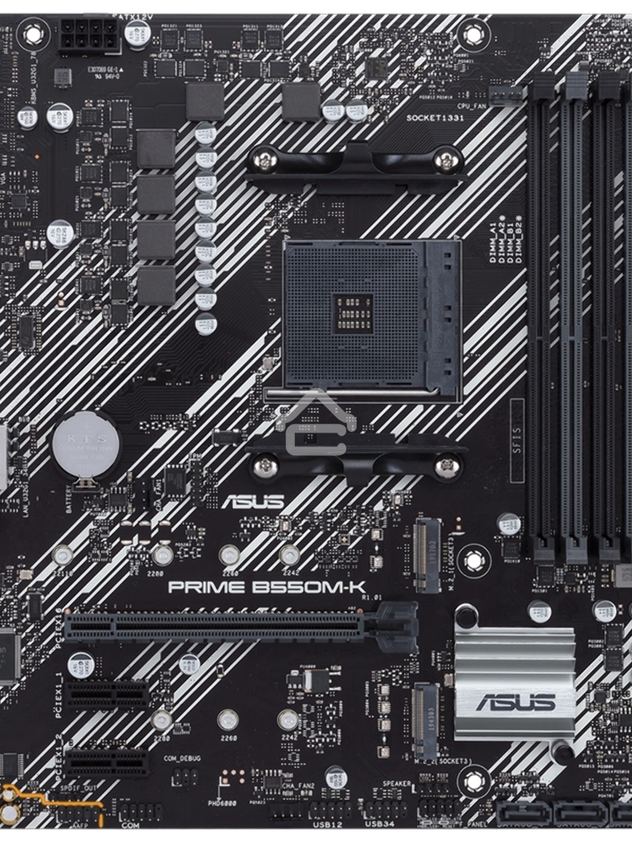 Материнская плата ASUS PRIME B550M-K, AM4, AMD B550, 4xDDR4, 4xSATA, 2xM.2, 1xPCIe 4.0 x16, 2xPCIe x1, 1xDVI-D, 1xHDMI, 1xVGA, 1x 1Gb LAN, 4xUSB 3.2 Gen 1, 2xUSB 3.2 Gen 2, 3x3.5 мм, 7.1, mATX
