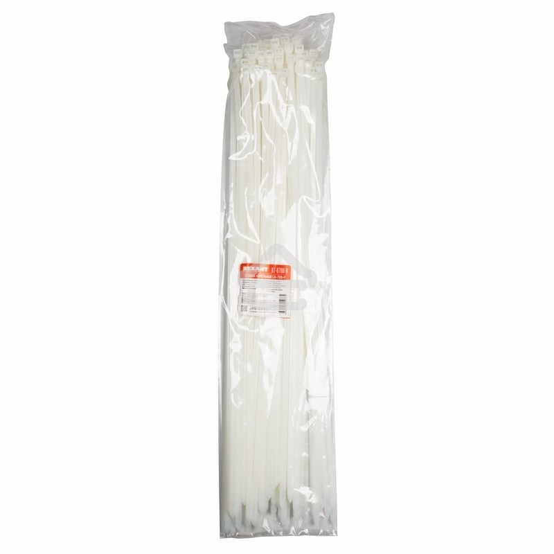 Хомут-стяжка кабельная нейлоновая Rexant 700 x 9,0 мм, белая, упаковка 100 шт.