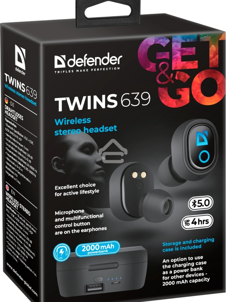 Гарнитура Defender TWINS 639 черный
