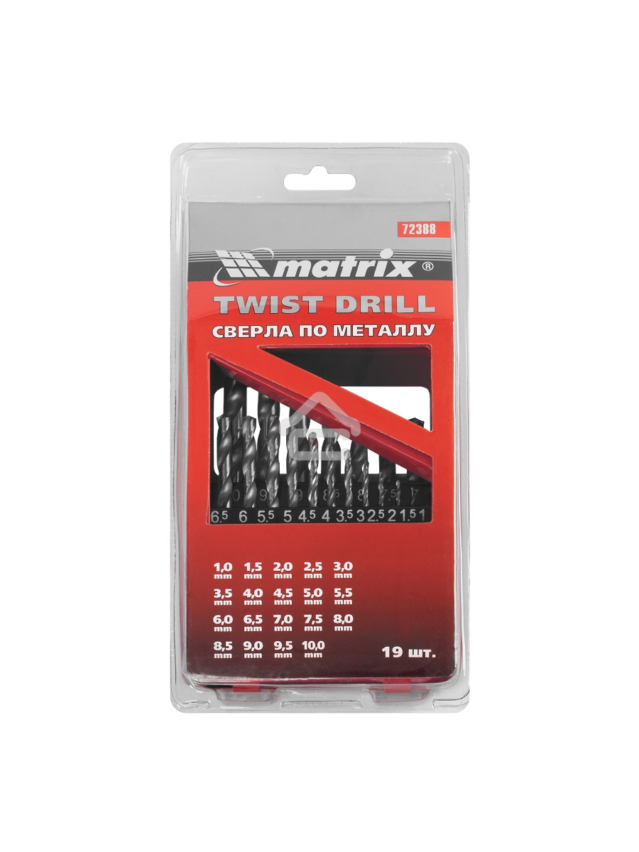 Набор сверл MATRIX 723887 по металлу 1-10мм  hss 19шт метал. коробка цил. хвостовик
