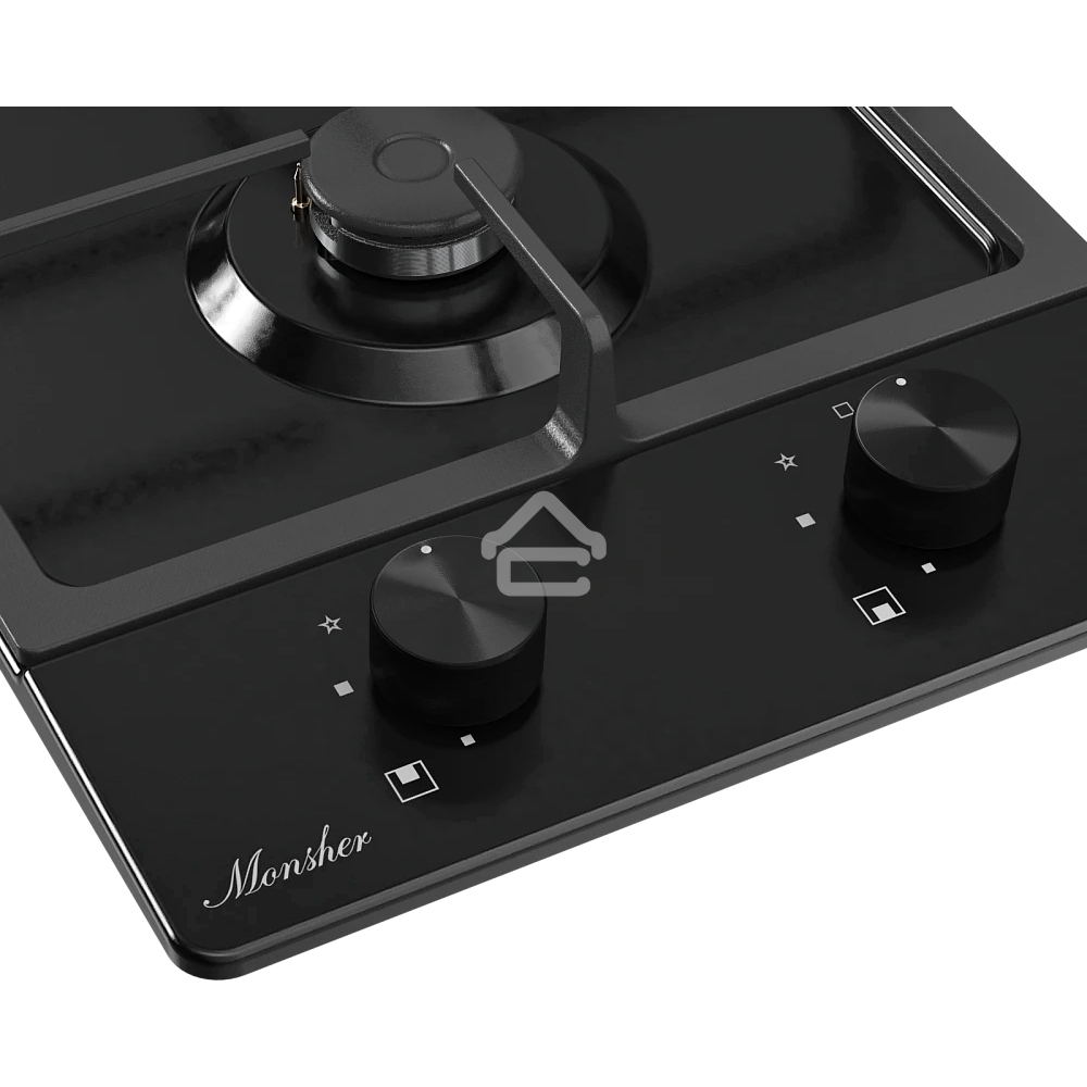 Газовая варочная панель Monsher MSG 33 Noir, газ, High-Tech, 29 см, автоматический электроподжиг, газ-контроль, форсунки под сжиженый газ, SABAF конфорки, чугунные решетки, черный