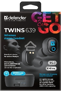 Гарнитура Defender TWINS 639 черный