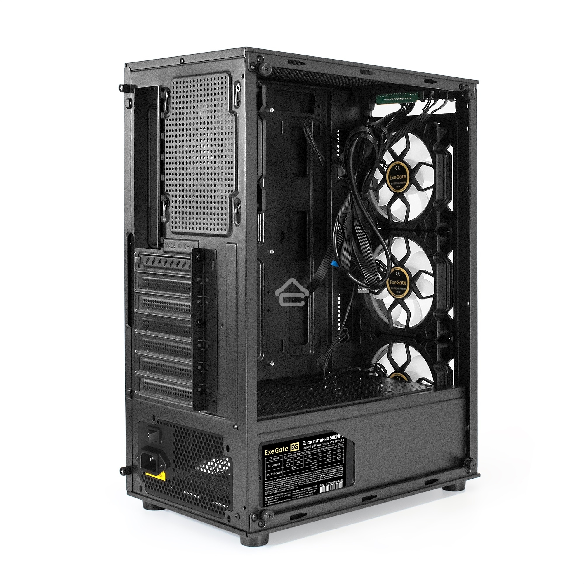 Компьютерный корпус Miditower ExeGate i3 BASE-NPX500 (ATX, БП 500NPX с вент. 12 см, с окном, 1*USB+1*USB 3.0, аудио, 4 вент. 12см с RGb подсветкой)