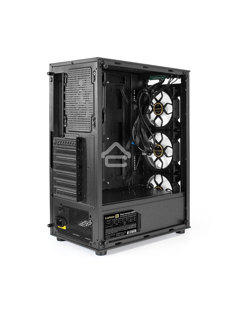 Компьютерный корпус Miditower ExeGate i3 BASE-NPX500 (ATX, БП 500NPX с вент. 12 см, с окном, 1*USB+1*USB3.0, аудио, 4 вент. 12см с RGB подсветкой)