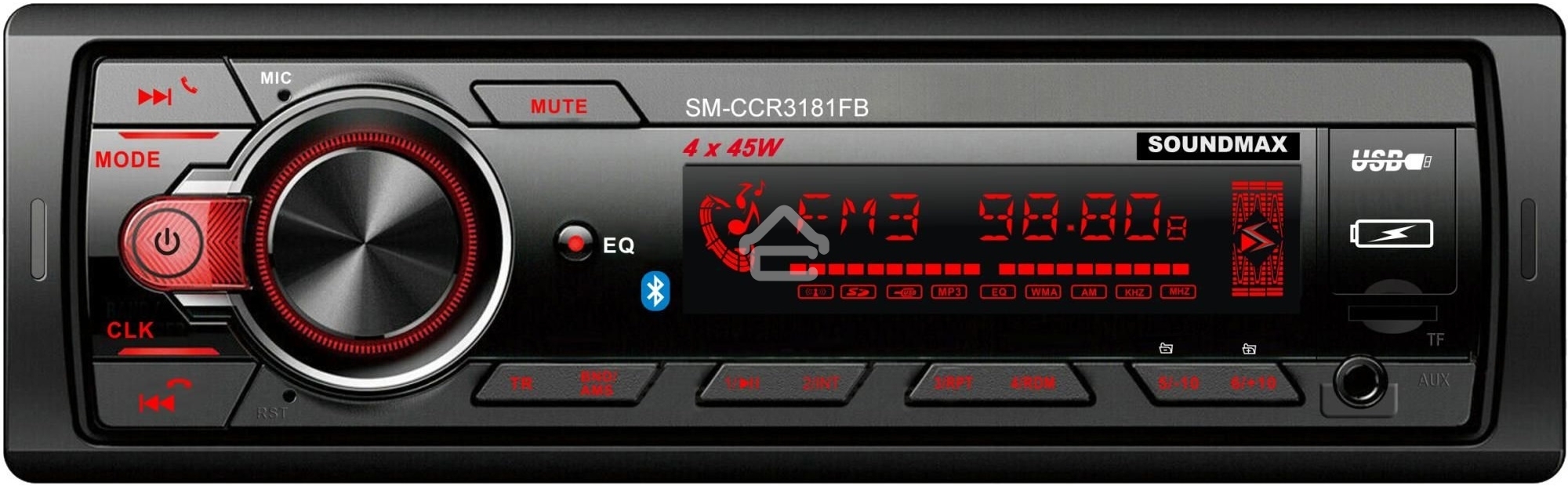 Автомагнитола Soundmax SM-CCR3181FB 1DIN 4x45Вт (SM-CCR3181FB(черный)\RGB)