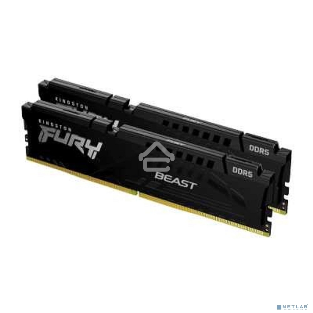 Оперативная память Kingston Fury Beast, DDR5, 32GB (2x16GB), 5200MHz, CL40, DIMM, радиатор, черный