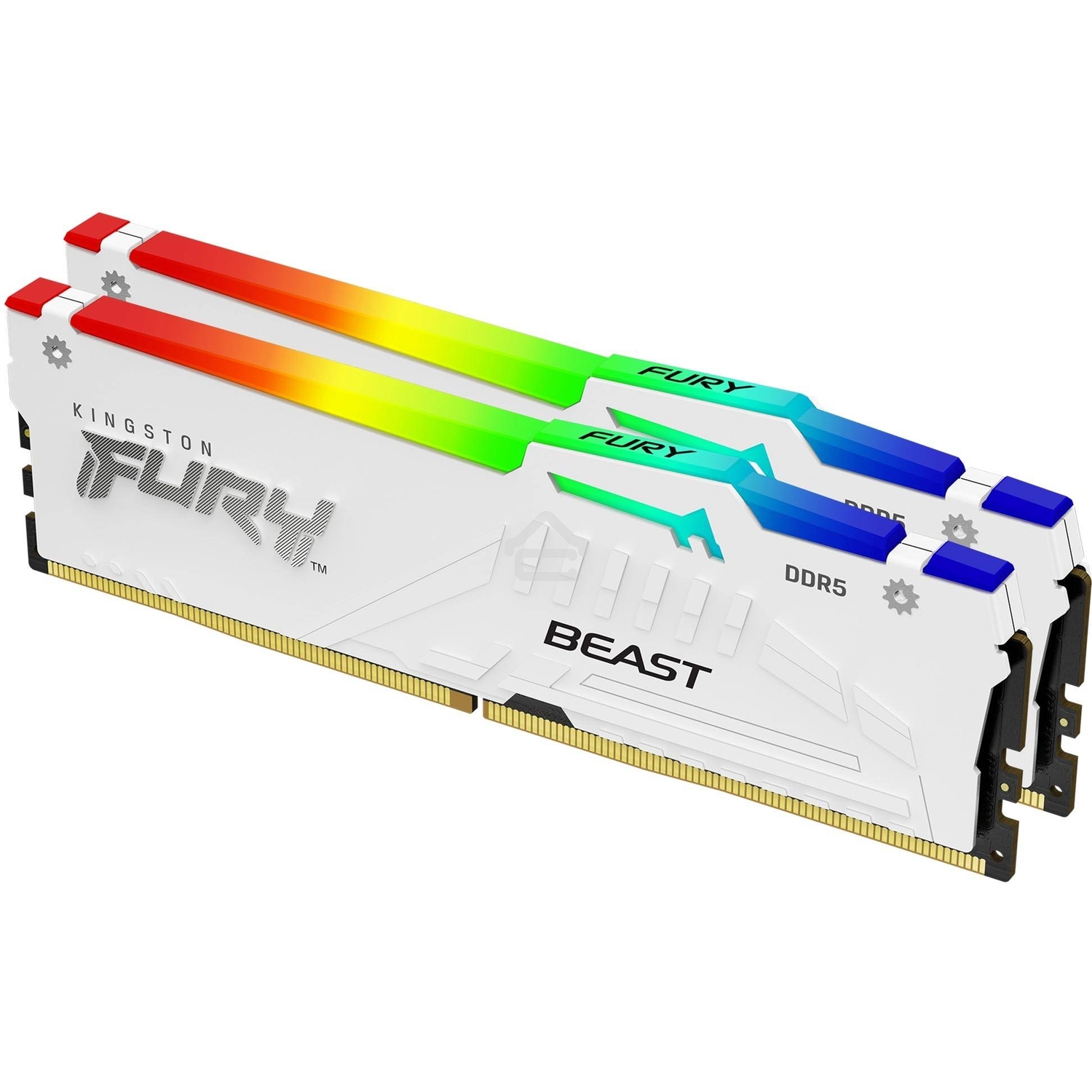 Оперативная память Kingston Fury Beast, DDR5, 64GB (2x32GB), 6000MHz, CL30, DIMM, с радиатором, RGB, белый