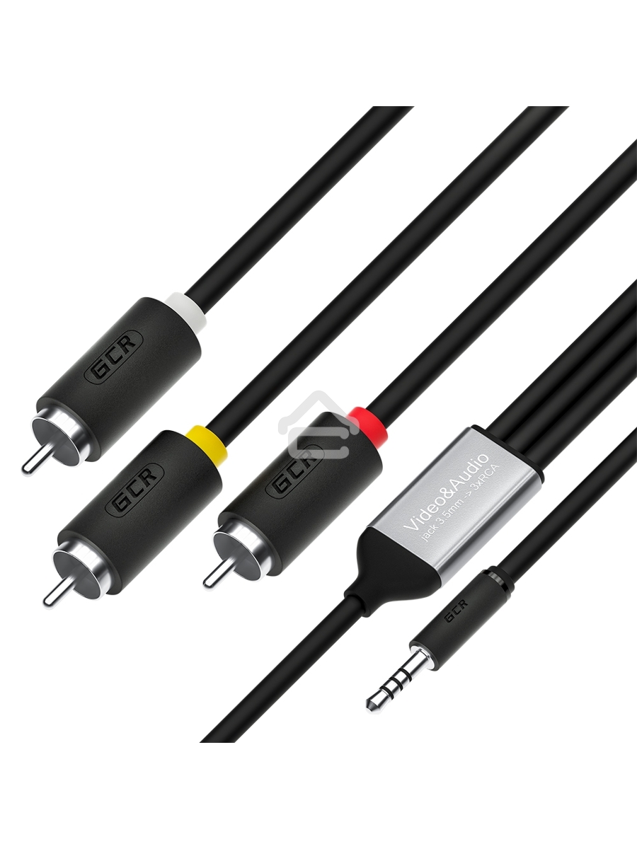 Кабель GCR-переходник 1.0m аудио jack 3,5mm / 3 х RCA, черный