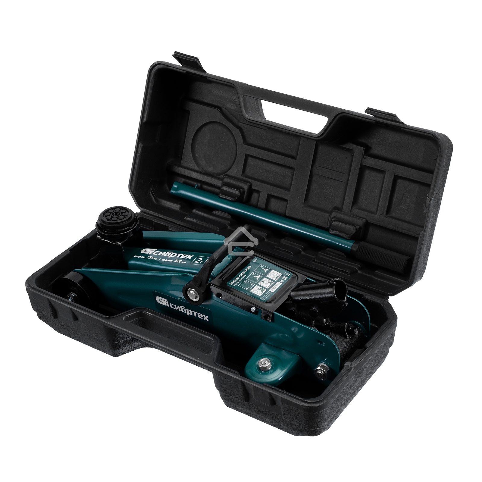 Домкрат гидравлический подкатной, Сибртех 2 т, 135-320 мм, в пластиковом кейсе