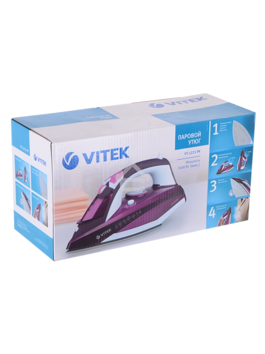 Утюг Vitek VT-1215 (PK) максимальная мощность 2400 Вт.Подошва Ceramic Ultra Care.
