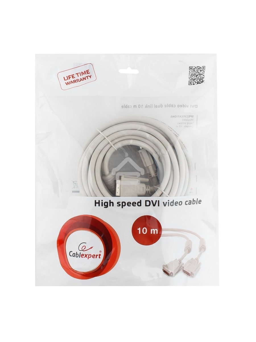 Кабель DVI-D dual link Gembird/Cablexpert CC-DVI2-10M, 25M/25M, 10м, экран, феррит.кольца, пакет