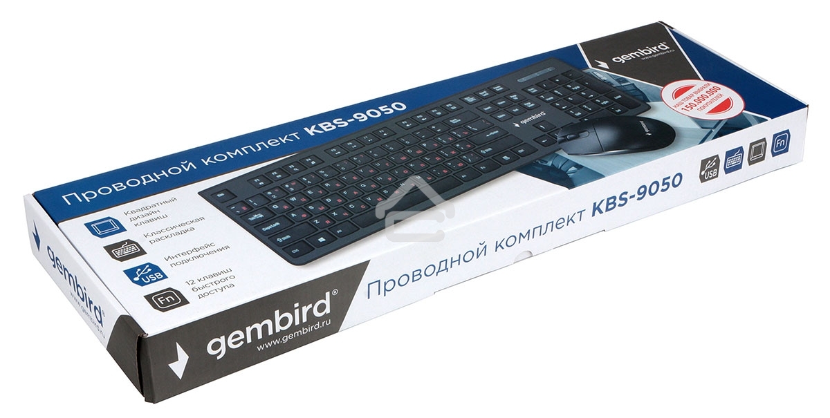 Комплект клавиатура+мышь проводные Gembird KBS-9050, черный,104кл, 3кн., каб.1.5м