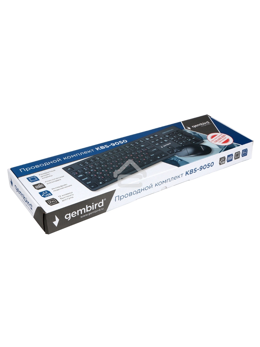 Комплект клавиатура+мышь проводные Gembird KBS-9050, черн.,104кл, 3кн., каб.1.5м