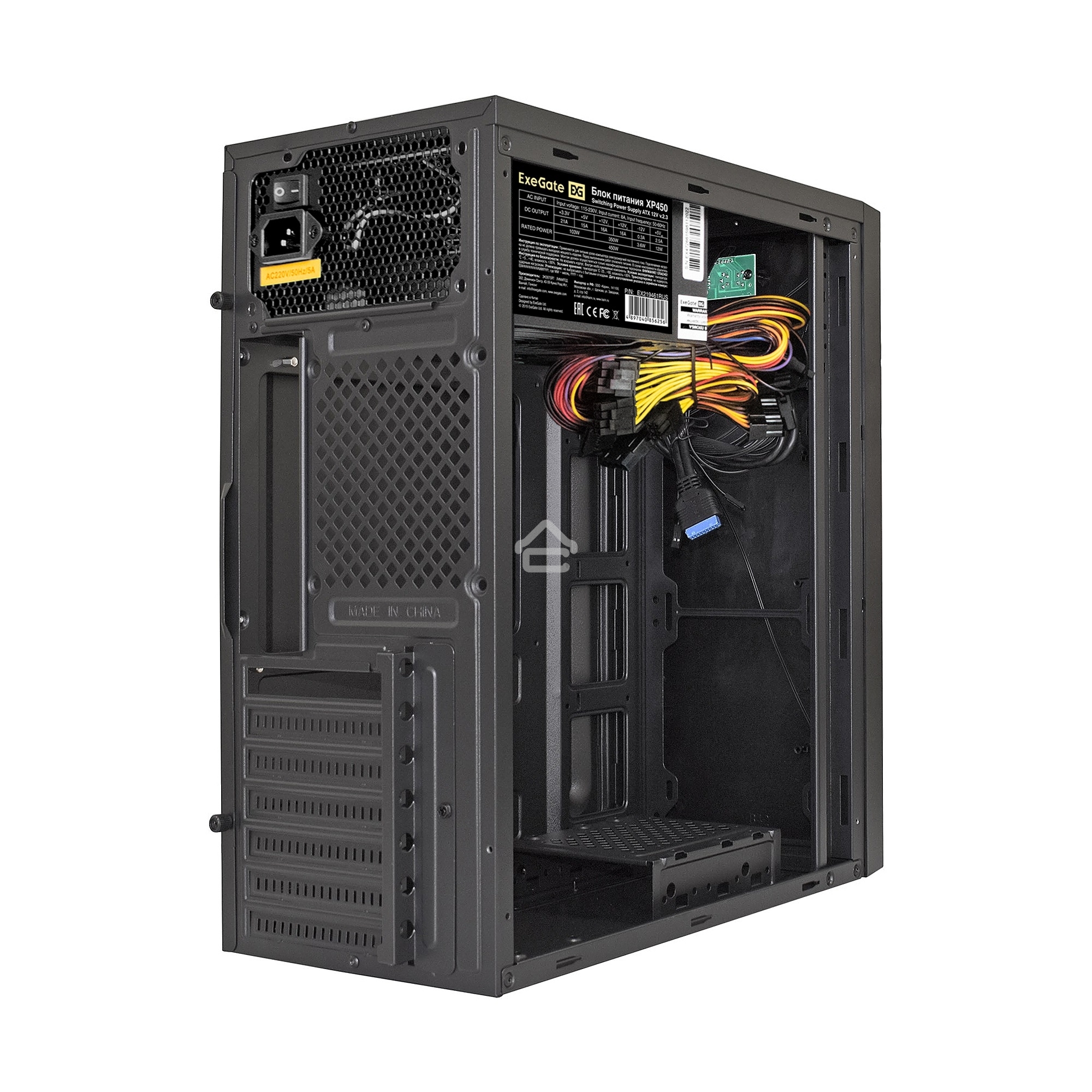 Компьютерный корпус ExeGate XP-333U черный, Miditower ATX, <XP450, Black,120mm>, 1*USB+2*USB3.0, Audio