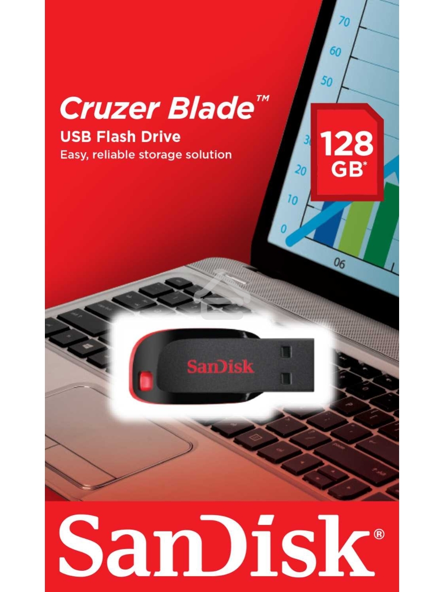 Флеш диск 128GB SanDisk CZ50 Cruzer Blade, USB 2.0