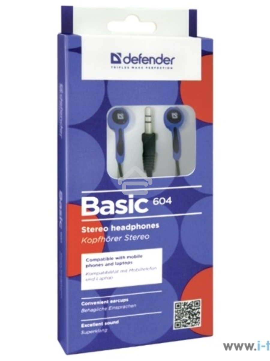 Наушники Defender Basic-604 синий кабель 1,1 м