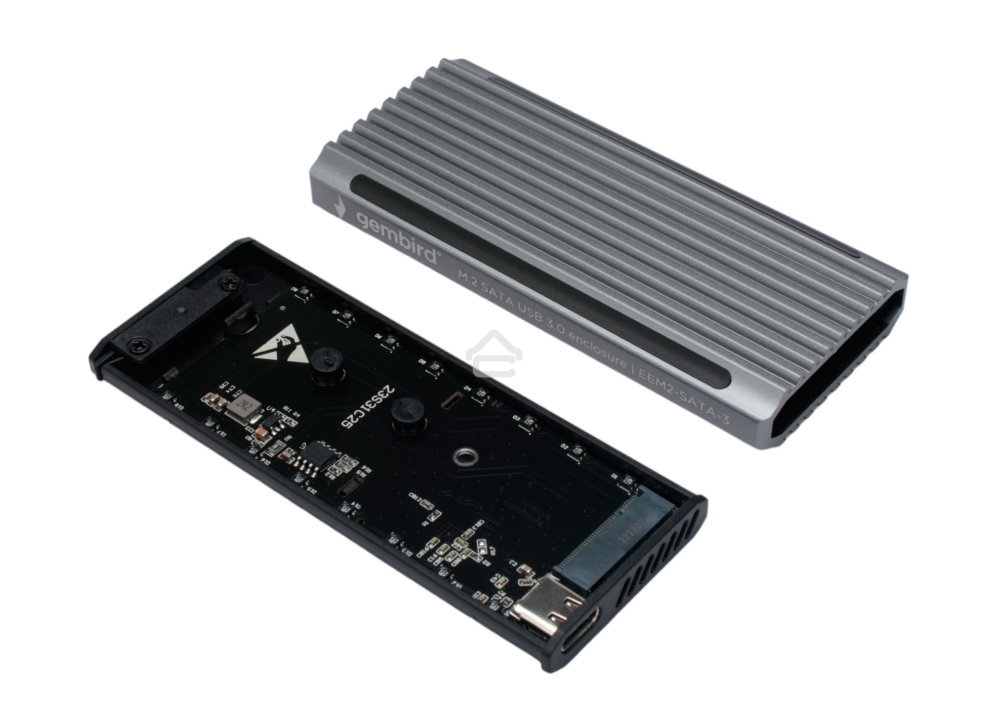 Внешний корпус Gembird EEM2-SATA-3 USB 3.1 для M2 SATA порт Type-С, RGb подсветка, металл, серебристый