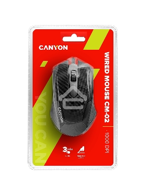 Мышь проводная Canyon CM-02 черный, 1000 dpi, USB, кнопки - 3