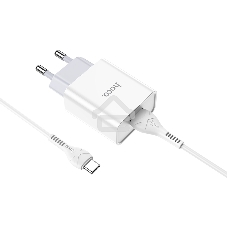 Зарядное устройство Hoco 10.5Вт, 2.1А, 1хUSB + кабель USB/Type-C 1м, C81A, белый, блистер