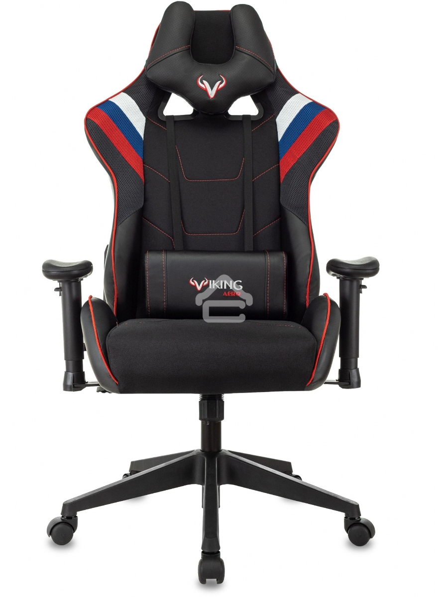 Кресло игровое Бюрократ VIKING 4 AERO RUS белый/синий/красный/черный, искусст. кожа/ткань, две подушки