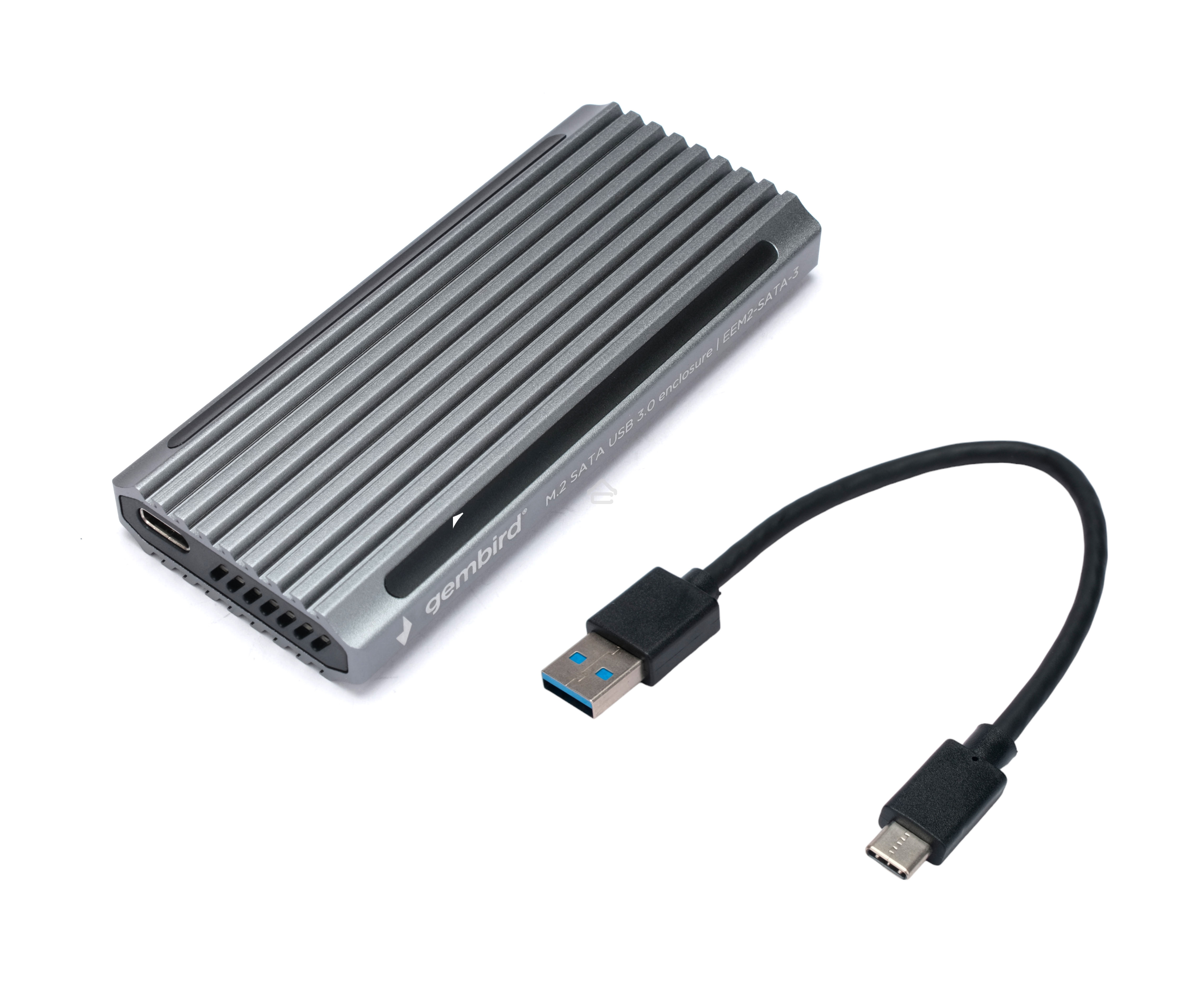 Внешний корпус Gembird EEM2-SATA-3 USB 3.1 для M2 SATA порт Type-С, RGb подсветка, металл, серебристый