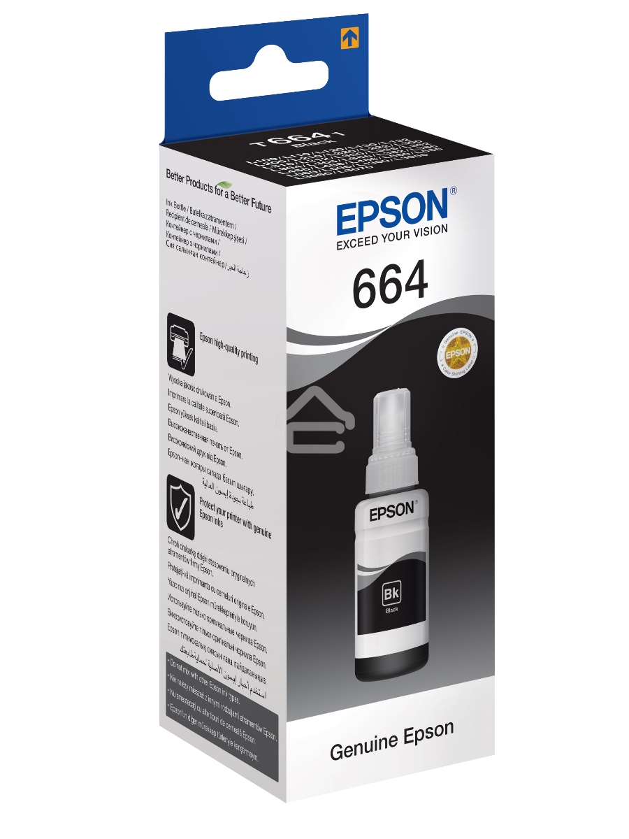 Чернила Epson T6641 (C13T66414A) черный (70 мл.) для L100/L110/L120/L132/ L200/L210/L222/ L300/L312/L350/L355/L362/L366/ L456/L550/L555/L1300