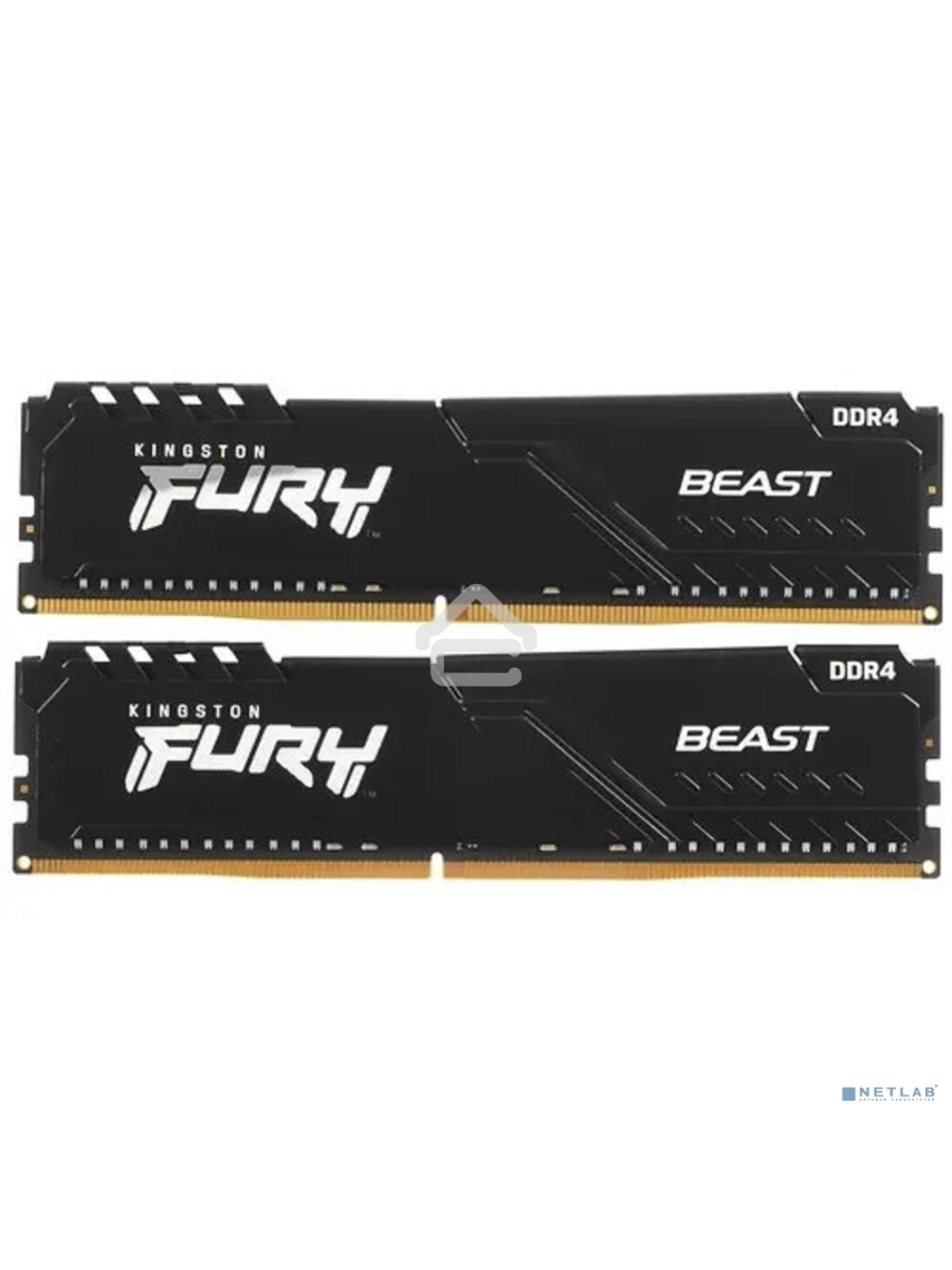 Оперативная память Kingston Fury Beast, DDR4, 32GB (2x16GB), 3200MHz, CL16, DIMM, с радиатором, чёрный