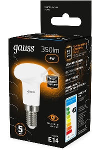Лампа светодиодная Gauss R39 4Вт цок.:E14 рефлек. 220B св.свеч.бел.теп. (упак.:10шт) (106001104)