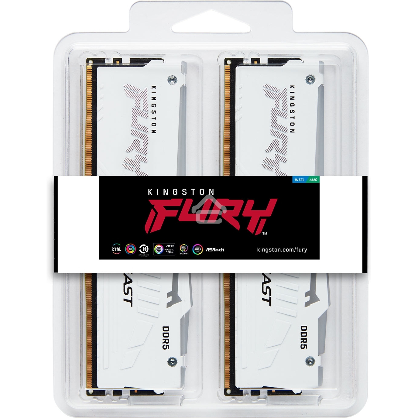 Оперативная память Kingston Fury Beast White RGb, DDR5, 64Gb (2x32Gb), 6000MHz, CL36, DIMM, с радиаторами, RGb, белый