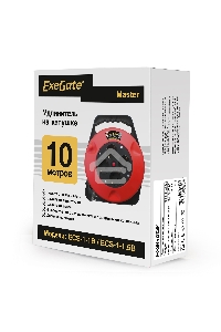 Удлинитель на катушке ExeGate EX286337RUS Master ECS-1-1.5B (4 евророзетки с заземлением, 10м, защита от детей, защита от перегрузки, 3х1,5мм2, 15А/3.3кВт)
