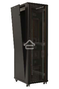 Шкаф напольный Hyperline TTB-4268-AS-RAL9004 19-дюймовый, 42U, 2055x 600х 800 мм (ВхШхГ), передняя стеклянная дверь со стальными перфорированными боковинами, задняя дверь сплошная, ручка с замком