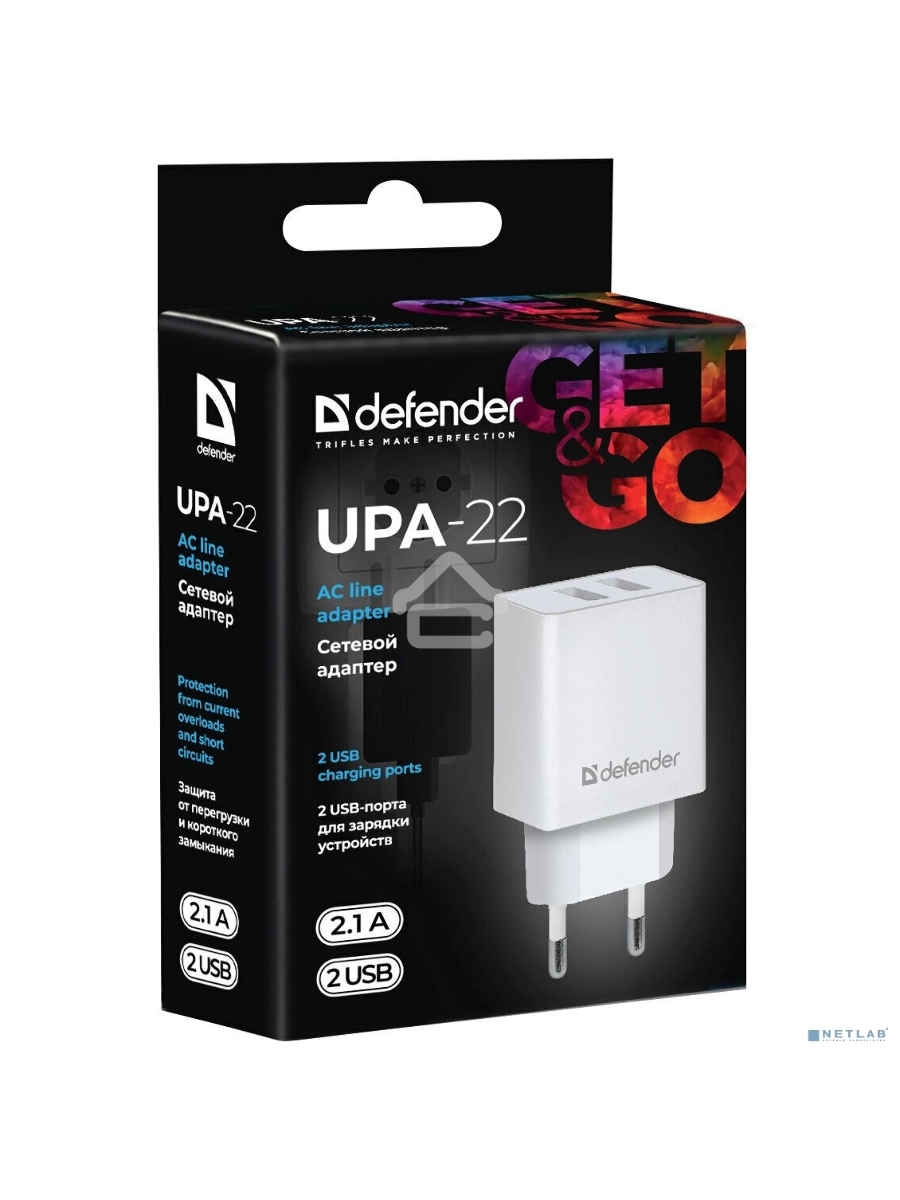 Сетевой адаптер Defender 2xUSB, 2.1А , белый (UPA-22)