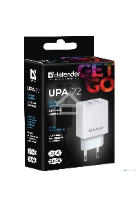 Сетевой адаптер Defender 2xUSB, 2.1А , белый (UPA-22)