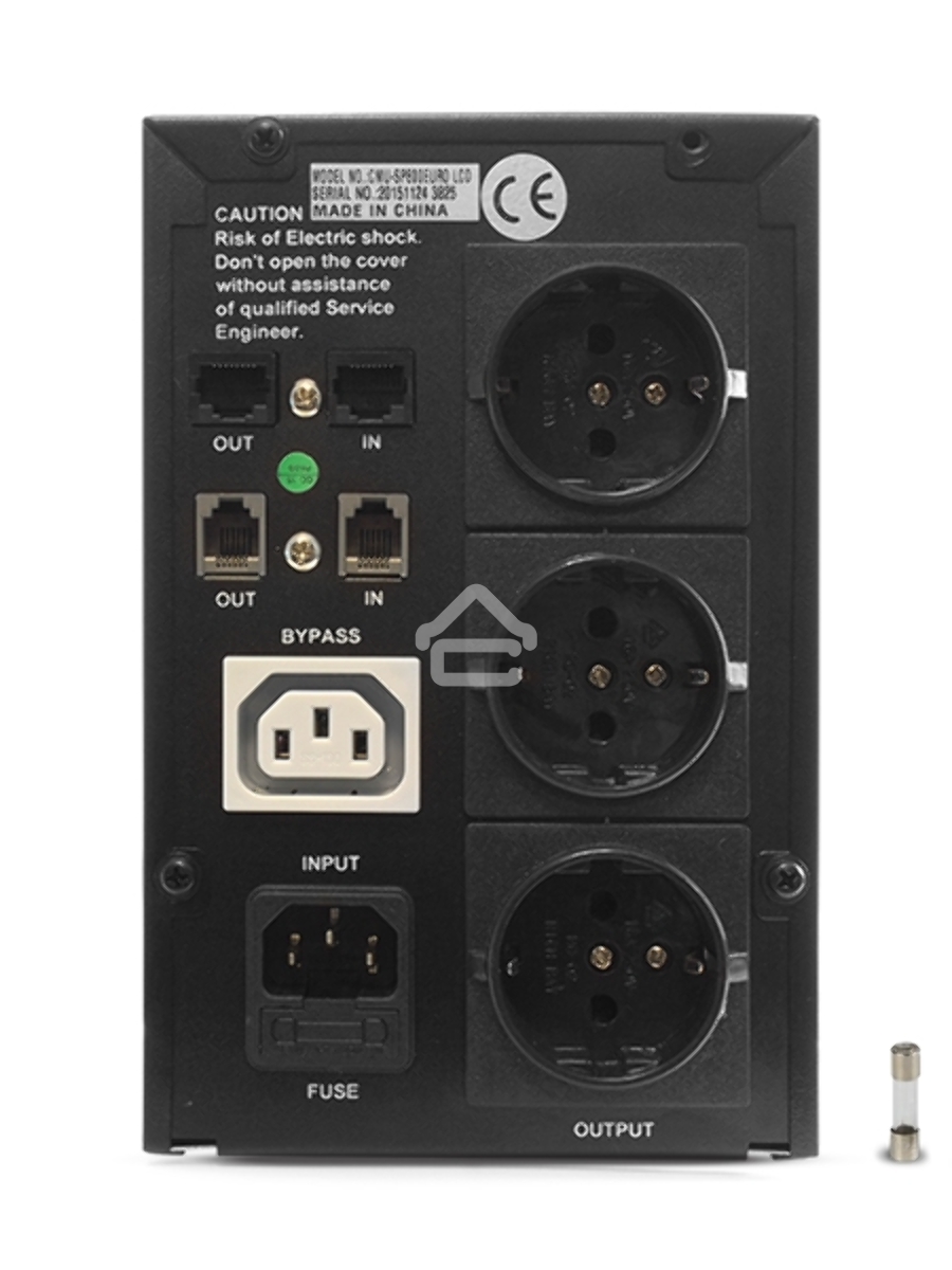 Источник бесперебойного питания CROWN 800VA/450W, металл, 1x12V/9AH, розетки 3*EURO+1*IEC bybass, трансформатор AVR 145-280V, LCD дисплей, съёмный кабель 1.2м, фильтр телефонной и ethernet линии RJ11/45, защита батареи, от перегрузки, от КЗ