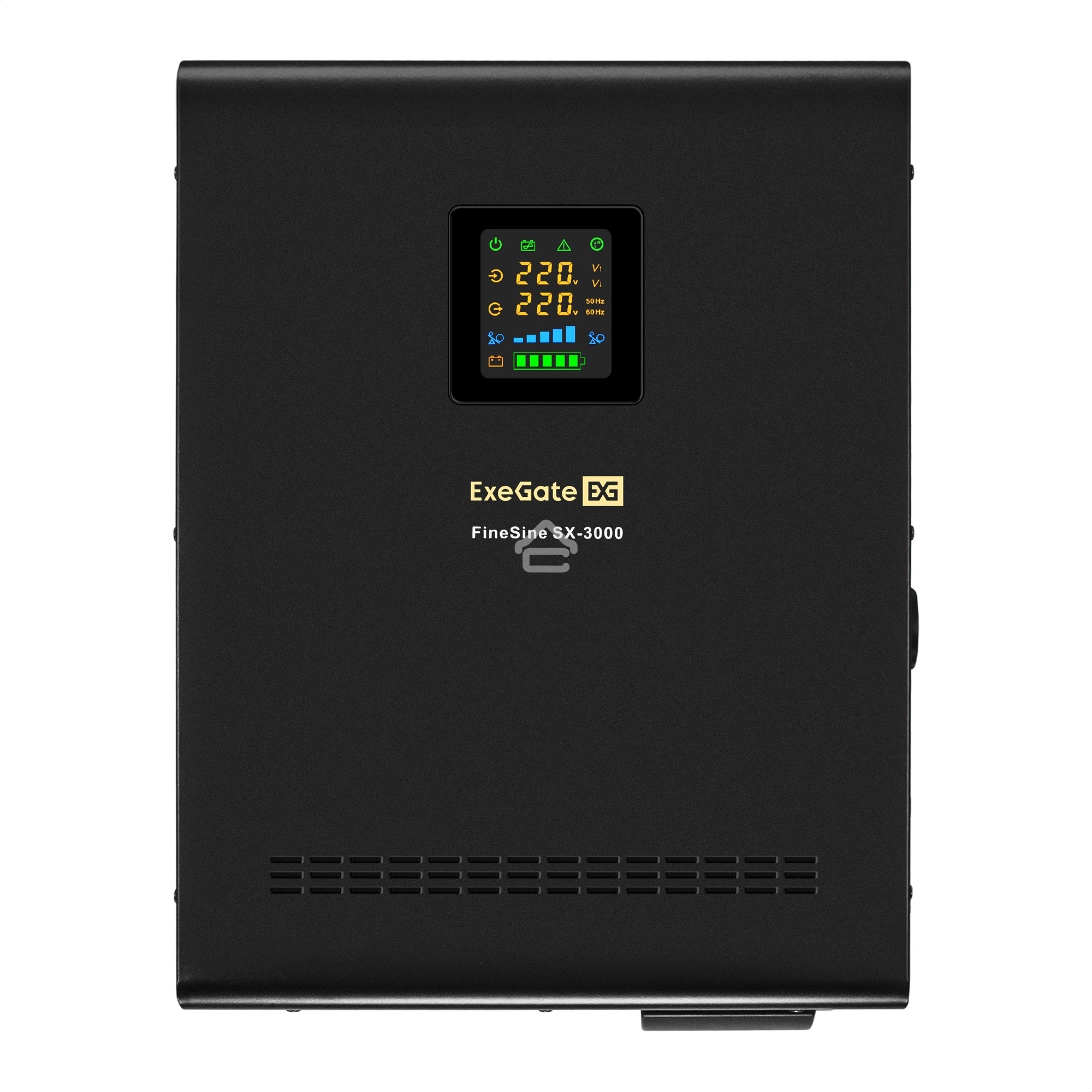 Комплект источника бесперебойного питания ExegateEX296003RUS + батарея 65Aч EX282980RUS 4шт (инвертор, синус, для котла, настенный) ExeGate FineSine SX-3000.LCD.AVR.2SH.T <3000VA/2100W, чистая синусоида, цветной LCD-дисплей, AVR, 2*Schuko+клеммы, линейно-