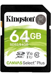Флеш карта SDHC 64Gb Class10 Kingston <SDS2/64GB>, Canvas Select 100R CL10 UHS-I