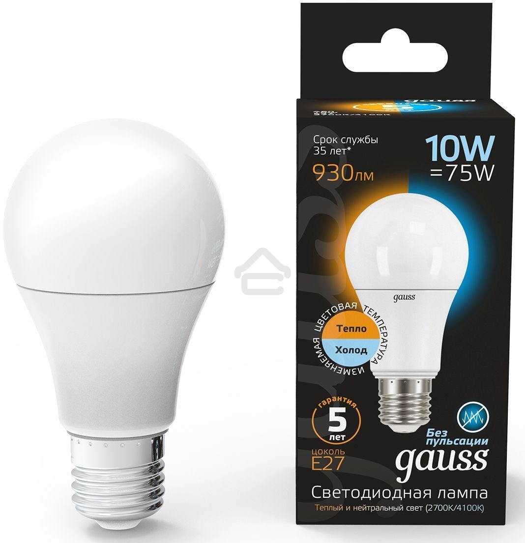 Лампа светодиодная LED Gauss A60 E27 10Вт 2700К/4100К CTC