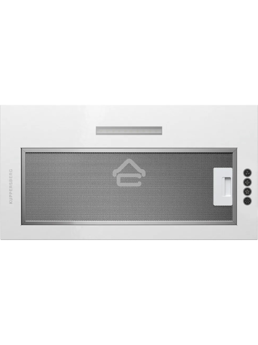 Вытяжка встраиваемая Kuppersberg INTOUCH 60 W, ширина 54 см, отвод/рециркуляция, 650 м3/час, 3 скорости, электронное сенсорное управление, светодиодное освещение 1х5 Вт, жироулавливающий фильтр, угольный фильтр KF-T (опция), 41 дБ, цвет: белый