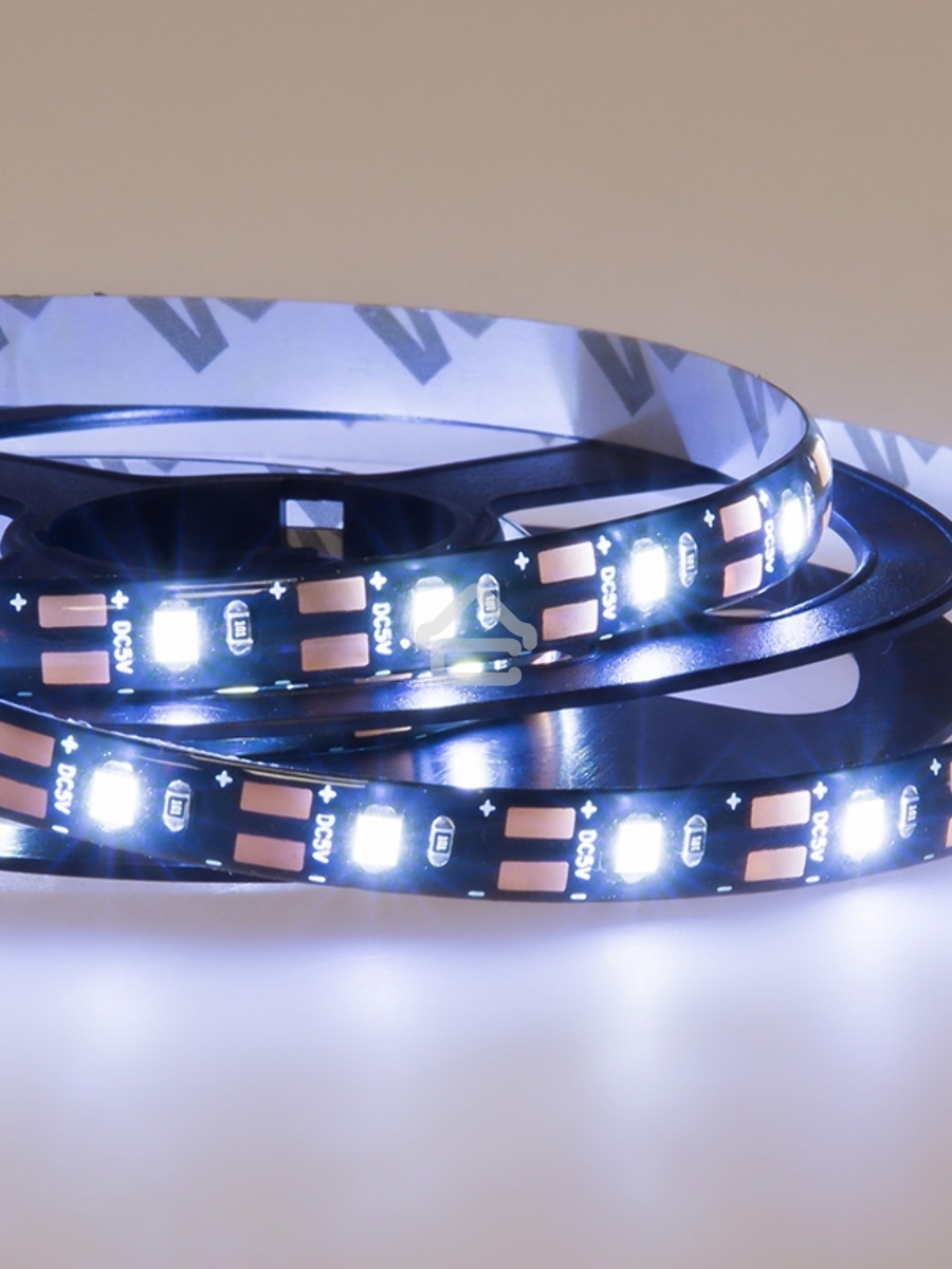 Лента LED с USB коннектором 5 В, 8 мм, IP65, SMD 2835, 60 LED/m, цвет свечения белый (6500 K)