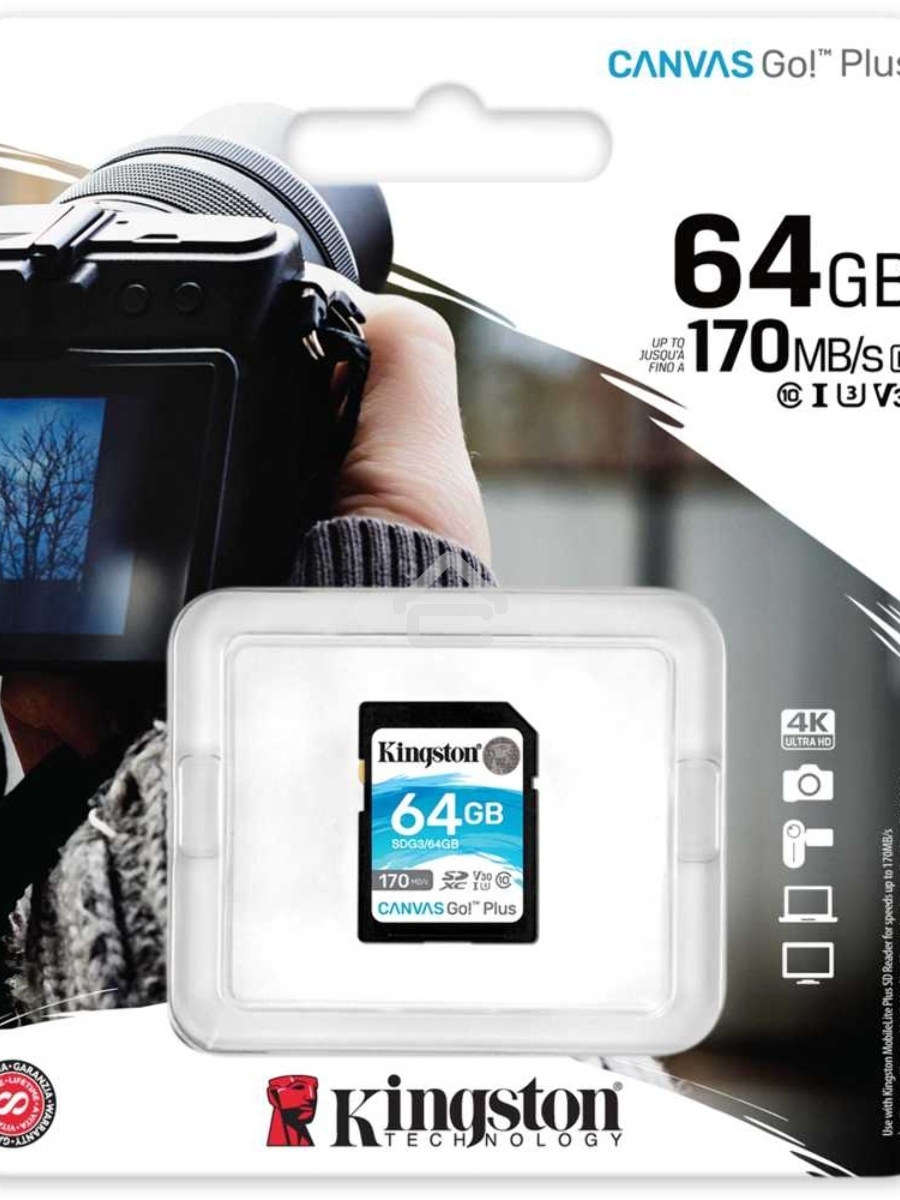 Флеш карта Kingston 64GB SDXC Canvas Go Plus 170R C10 UHS-I U3 V30 EAN: 740617301397
