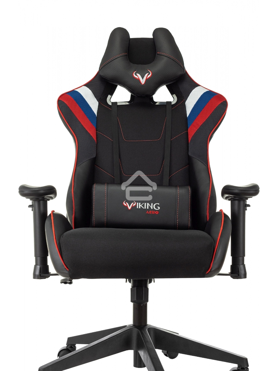 Кресло игровое Бюрократ VIKING 4 AERO RUS белый/синий/красный/черный, искусст. кожа/ткань, две подушки