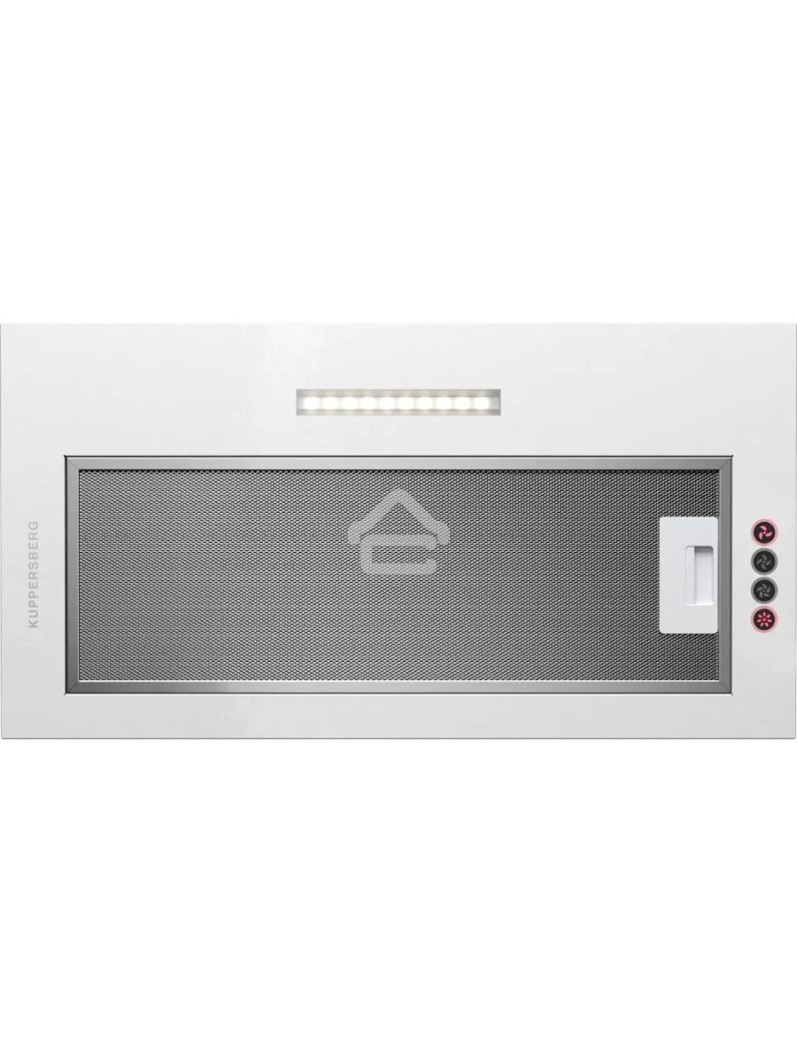 Вытяжка встраиваемая Kuppersberg INTOUCH 60 W, ширина 54 см, отвод/рециркуляция, 650 м3/час, 3 скорости, электронное сенсорное управление, светодиодное освещение 1х5 Вт, жироулавливающий фильтр, угольный фильтр KF-T (опция), 41 дБ, цвет: белый