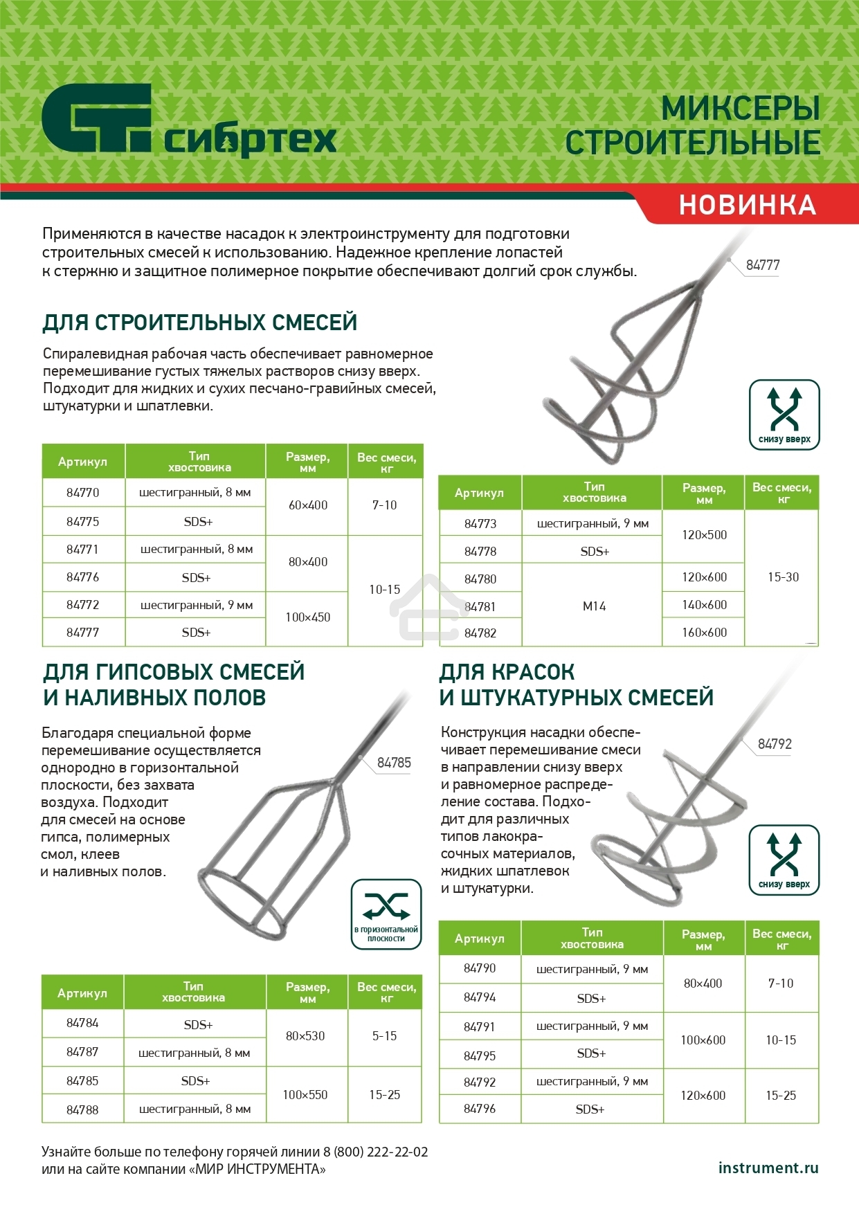 Миксер для строительных смесей Сибртех 160х600 мм, хвостовик М14