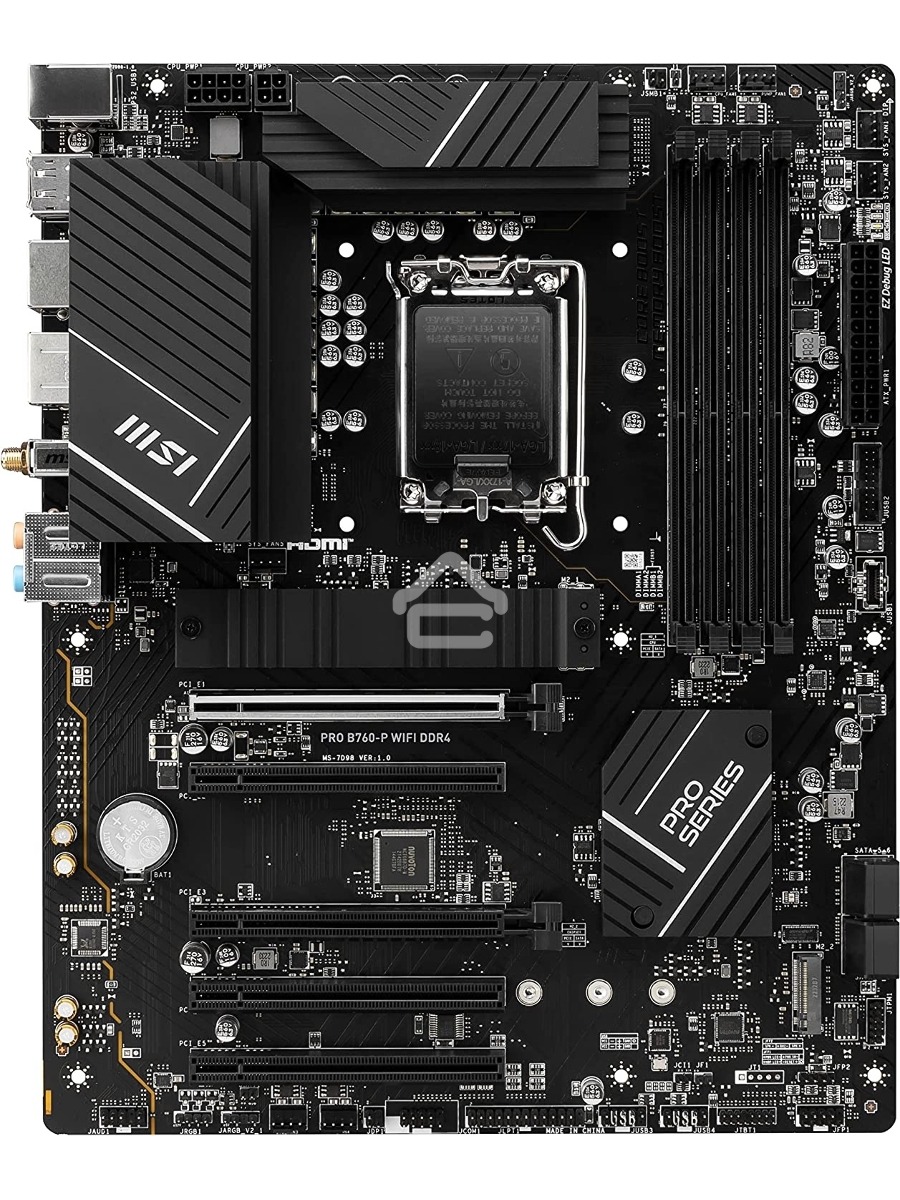 Материнская плата MSI PRO B760-P WIFI DDR4, LGA 1700, Intel B760, 4xDDR4, 4xSATA, 2xM.2, 1xPCIe 4.0 x16, 1xPCIe 4.0 x4, 3xPCIe 3.0 x1, 1xHDMI, 1xDP, 1xRJ45 2.5Gb, Wi-Fi 6E, Bluetooth 5.3, 1xUSB-C 3.2 Gen 2, 2xUSB-A 3.2 Gen 2, 4xUSB-A 2.0, 5x3.5мм, TOSLINK