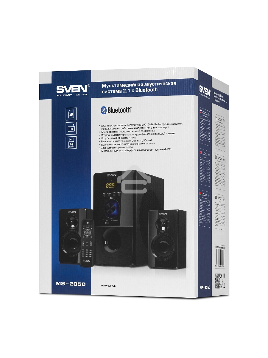 Колонки SVEN MS-2050 черный (2x12,5W + Subwoofer 30W, дерево, USB, SD, FM, ПДУ, Bluetooth)